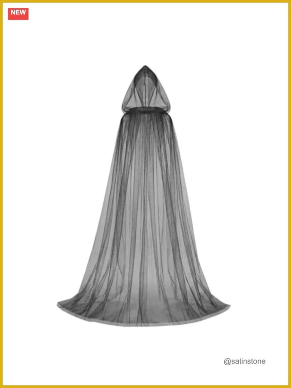Sheer Tulle Hooded Cloak Witch Cape Gothic Halloween Cosplay